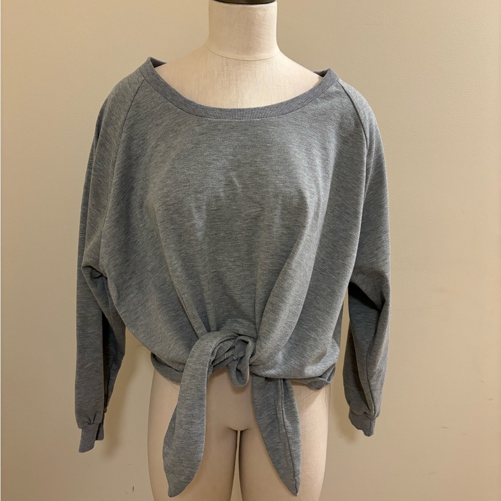 NUDE Gray Tie Front Sweatshirt